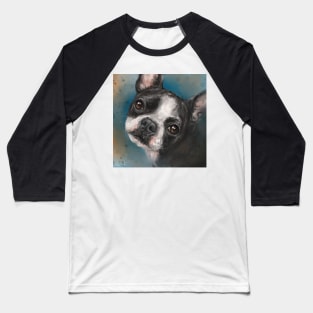 Contemporary Painting of a Cute Boston Terrier on Blue Background Baseball T-Shirt